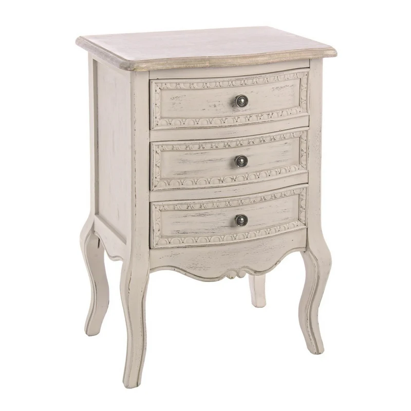 Comodino "Clarisse" per camera, Struttura In Legno Paulownia Con Piano Impiallacciato 3 cassetti