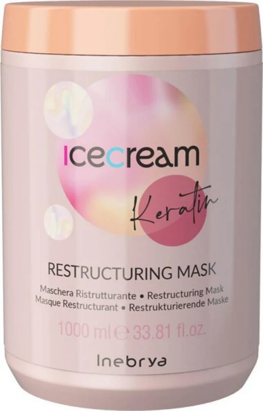 Inebrya, Ice Cream Keratin, Hair Treatment Cream Mask, Restructuring, 1000 ml