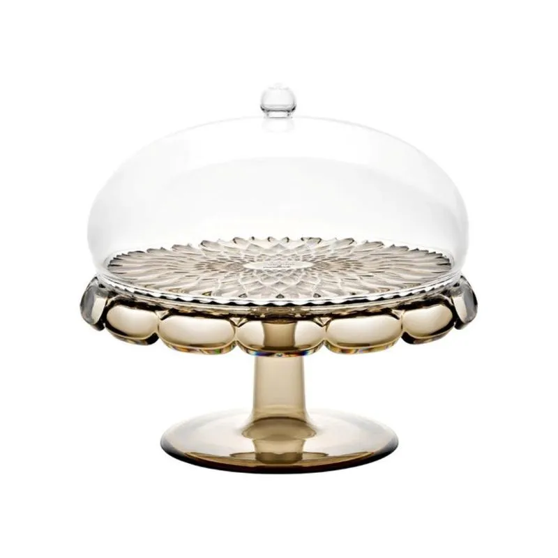 Prato Para Bolo Guzzini Com Domo E Pedestal Small Em Acrílico Vanity Terra 30cm Smoke 131901ste282