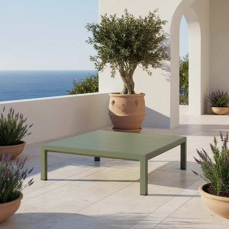 Tavolino basso "Maximo" dogato ed elegante, in fiberglass, 80 x 80 x 25,5 cm Cactus