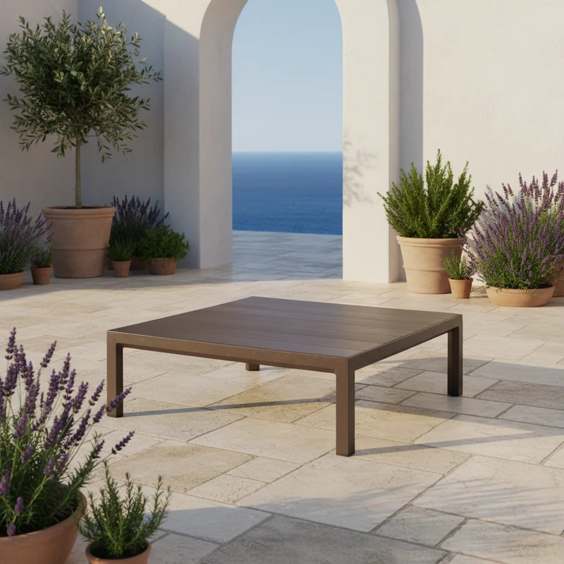 Tavolino basso "Maximo" dogato ed elegante, in fiberglass, 80 x 80 x 25,5 cm Terra