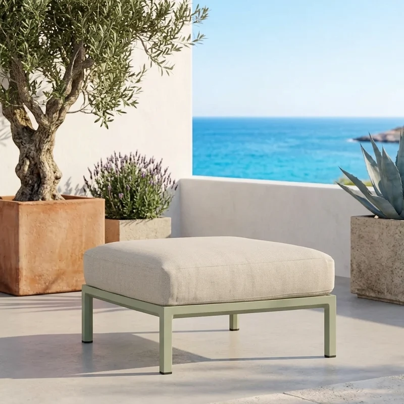 Pouf "Maximo" con struttura in resina, per interno ed esterno Cactus / Perla