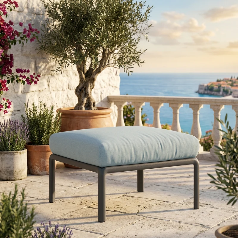 Pouf "Komodo" da esterno e giardino in polipropilene fiberglass made in Italy Antracite / Ghiaccio Sunbrella