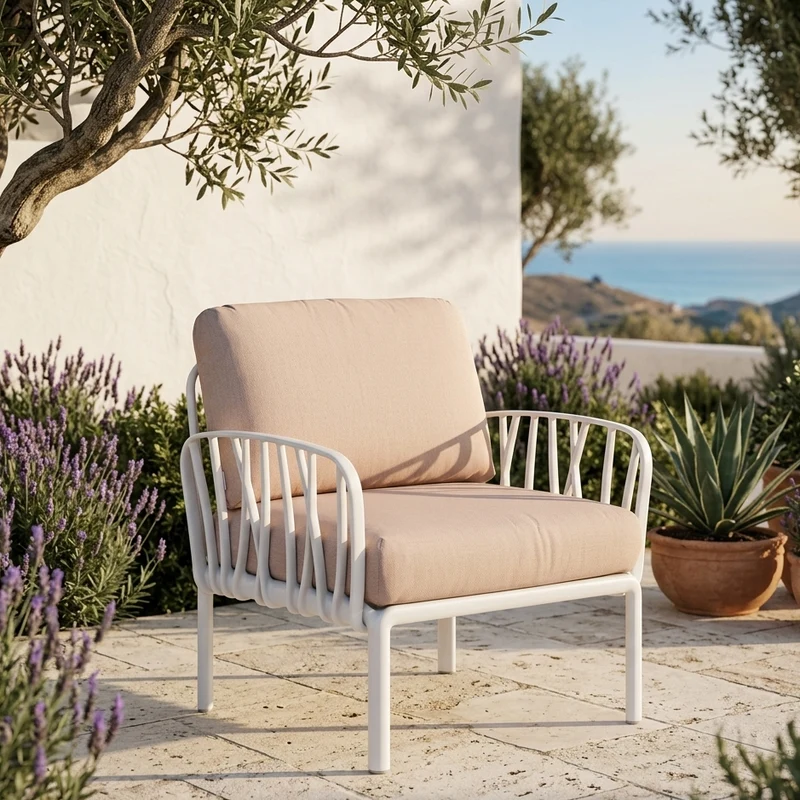 Poltrona "Komodo" salottino da esterno e giardino in polipropilene fiberglass Bianco / Rosa Quarzo