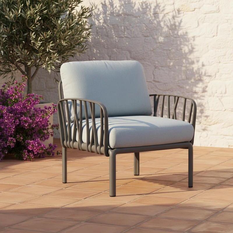 Poltrona "Komodo" salottino da esterno e giardino in polipropilene fiberglass Antracite / Ghiaccio Sunbrella