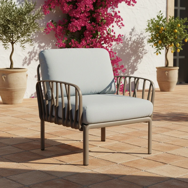 Poltrona "Komodo" salottino da esterno e giardino in polipropilene fiberglass Tortora / Ghiaccio Sunbrella