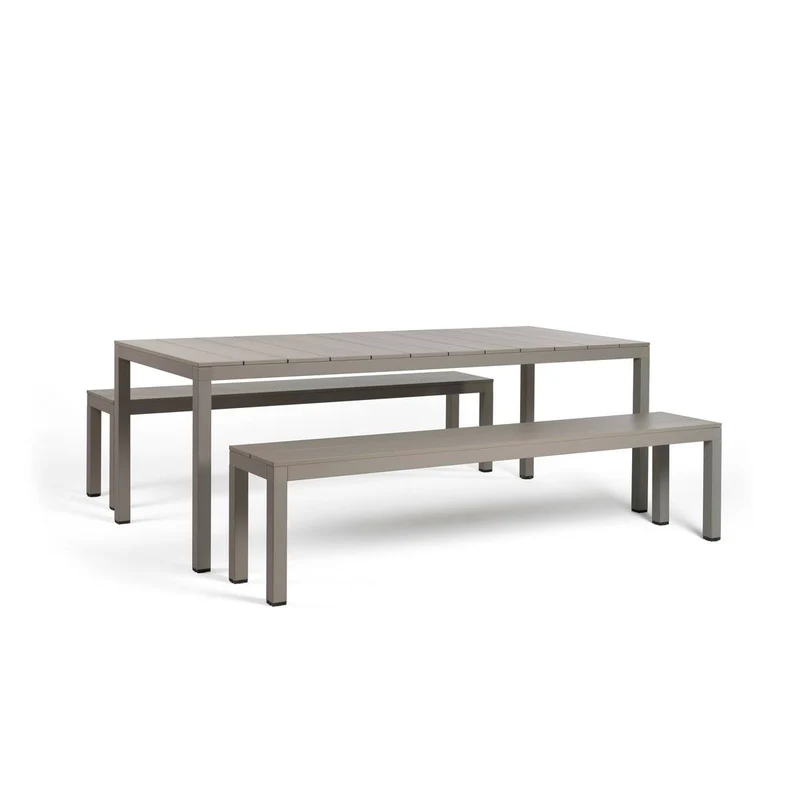 Set Tavolo con panche "Nardi Rio Alu" piano in alluminio per giardino e veranda 210 cm "Made in Italy" Tortora