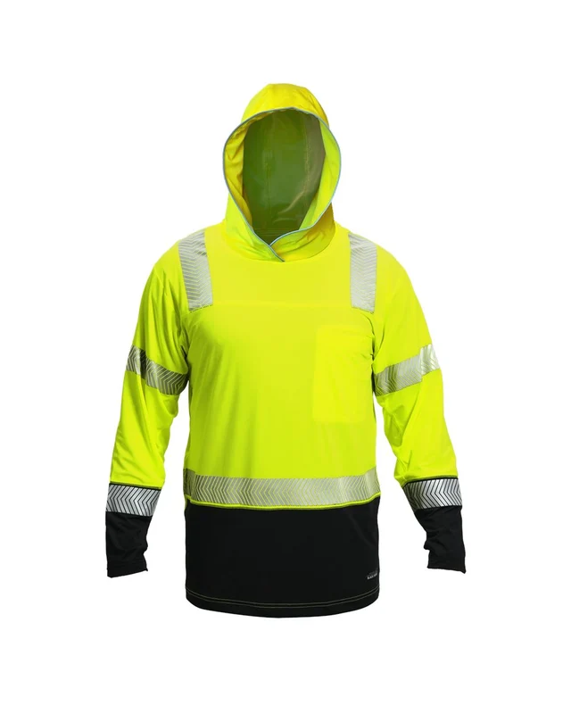 Kishigo 9189 Unisex Premium Black Series Cool Touch Class 3 Long Sleeve Hoodie T-Shirt Green-Safety Black / Adult L