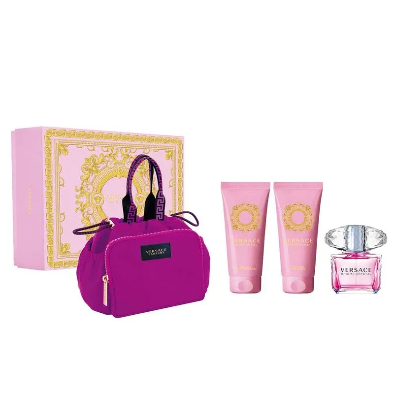 Versace Bright Crystal Wom Coffret - Perfume Feminino Eau de Toilette + Body Lotion + Shower Gel + Nécessaire Kit
