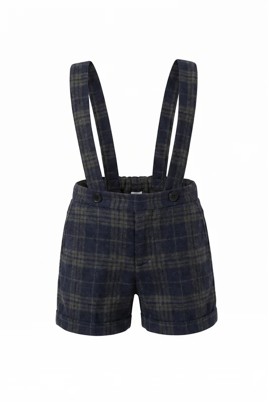 PERNILLE NAVY PLAID SUSPENDER SHORTS 4