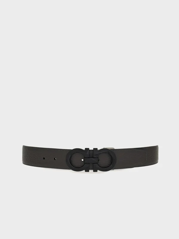 Ferragamo - Men's Reversible And Adjustable Gancini Belt Black / Grey / 115