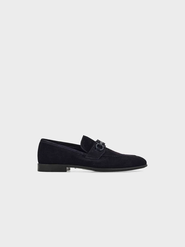 Ferragamo - Men's Loafers With Gancini Ornament Navy / 9.5