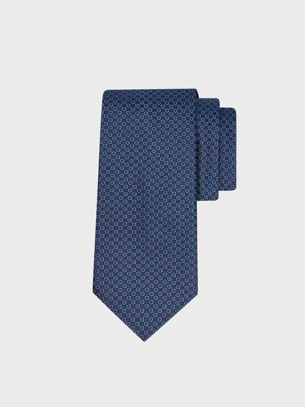 Ferragamo - Men's Micro Gancini Print Silk Jacquard Tie Blue / osz