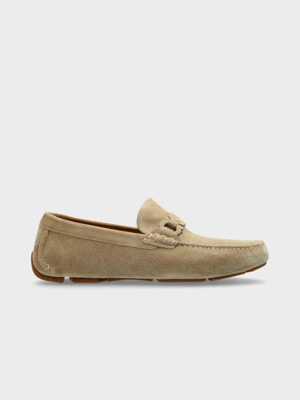 Ferragamo - Men's Gancini Suede Driver Loafer Beige / 8.5