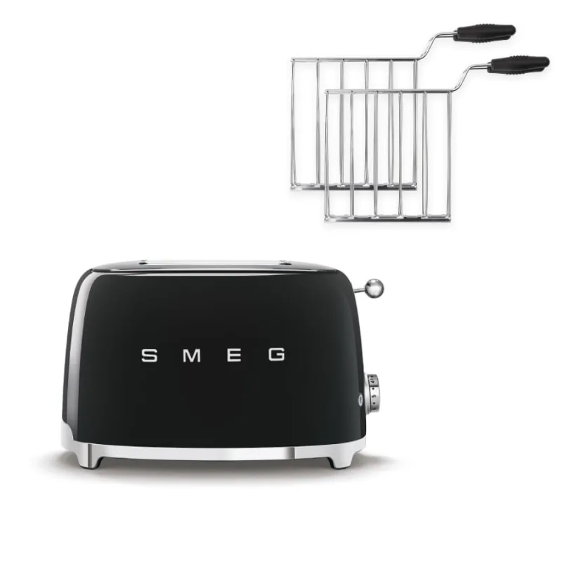 Combo Smeg Tostadora 2 Rebanadas Con Rack Para Sandwich Color Negro