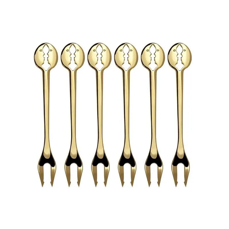 Jogo 6 Garfos Petisco Aperitivo Banhado Ouro 24Kl Bugatti