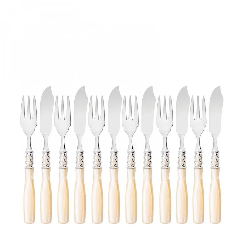 Kit Garfo Faca Peixe Cozinha 12 Pçs Marfim Arianna Bugatti
