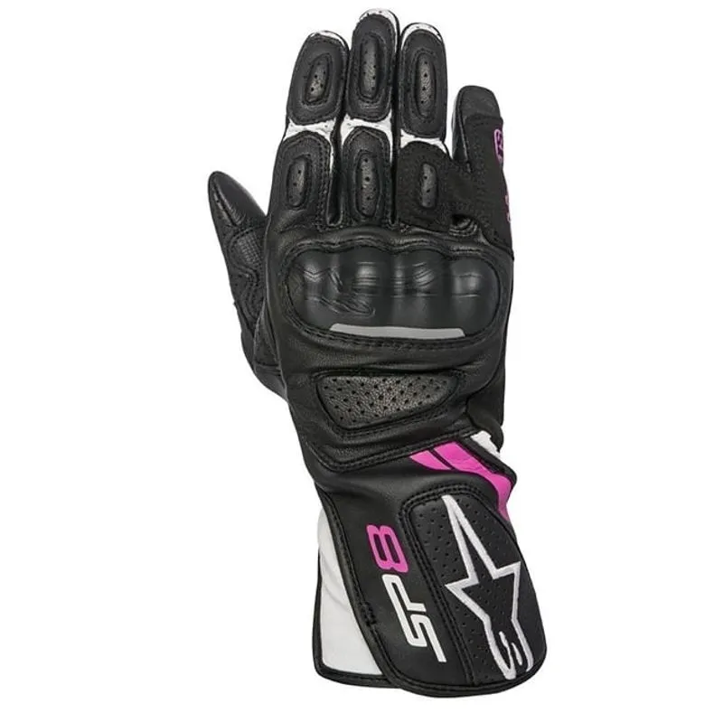 Luva Alpinestars Stella SP-8 V2 Preto/Branco/Rosa Feminina (Couro)