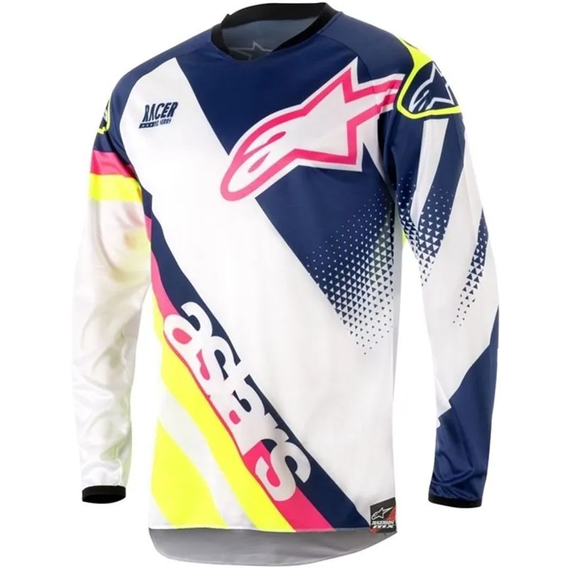 Camisa Alpinestars Racer Supermatic 2018 Branca/azul/amarela