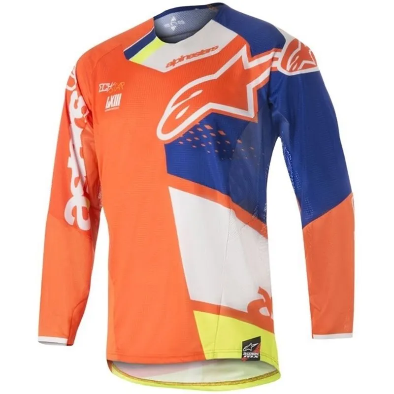 Camisa Alpinestars Techstar Factory 2018 Laranja/azul/branca/amarela