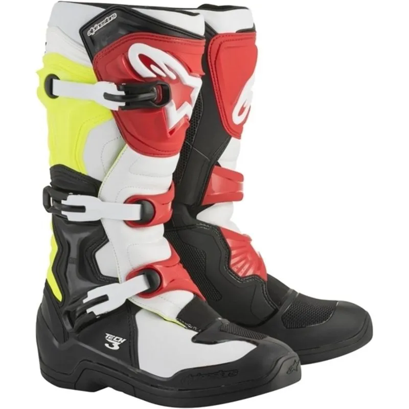 Bota Alpinestars Tech 3 Preta/Branca/Amarela/Vermelha