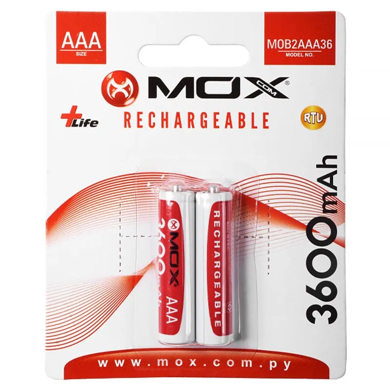 Pilha Recarregavel Aaa Mox Mob2aaa36 3.600 Mah 1.2v 2 Unidades