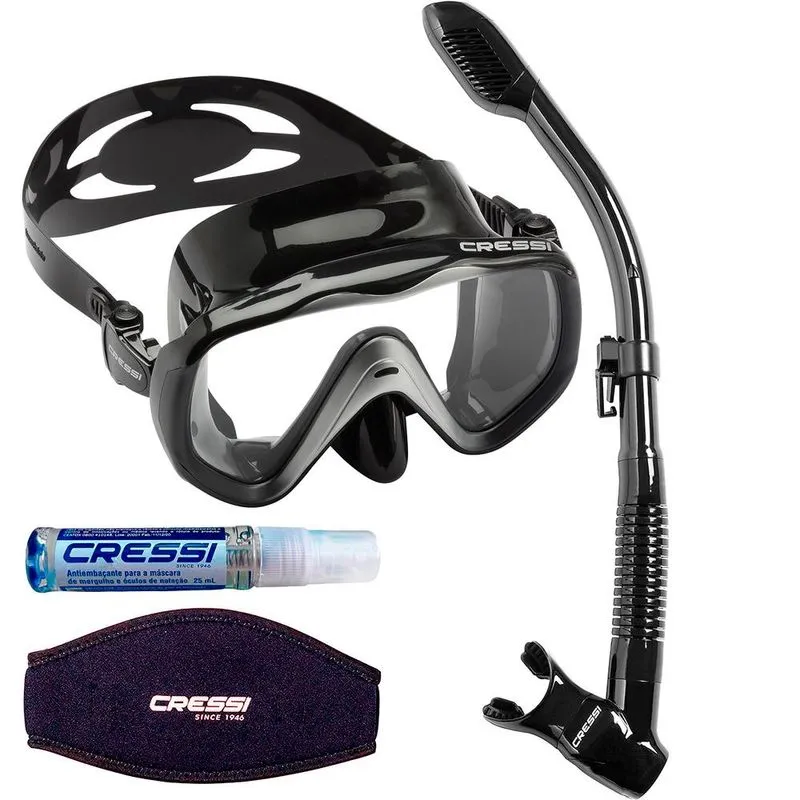 Kit Máscara + Respirador Cressi Liberty Black + Dry + Fog + Strap