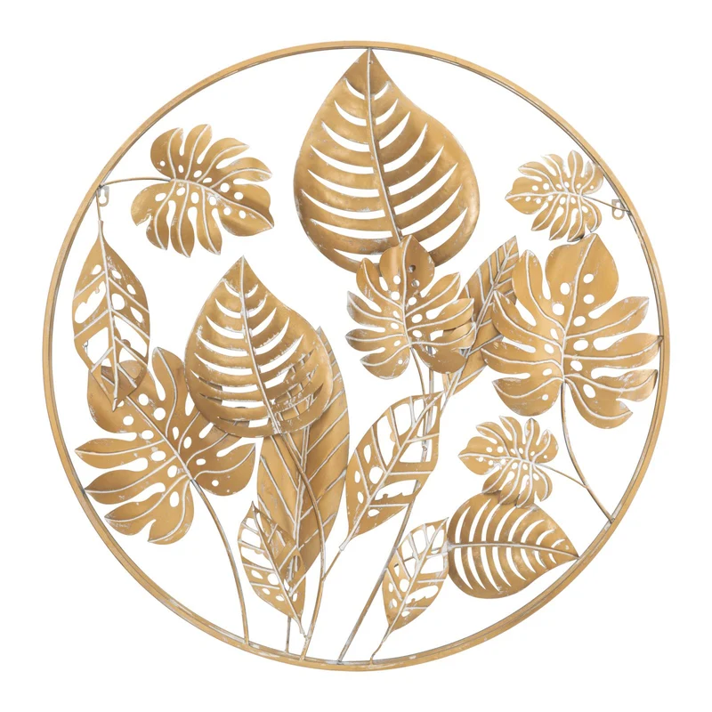 Pannello decorativo con foglie color oro in ferro per decorazioni ambienti Tondo