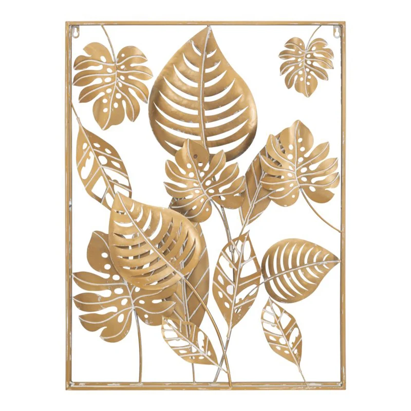 Pannello decorativo con foglie color oro in ferro per decorazioni ambienti Rettangolare