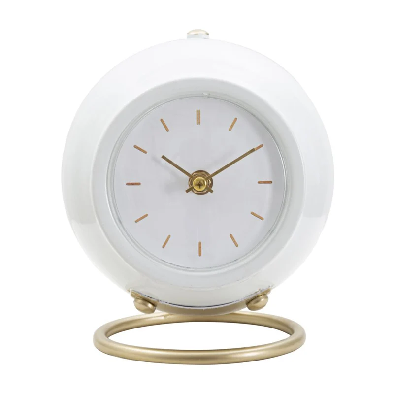 Orologio da tavolo in plastica con base in metallo per arredo Bianco