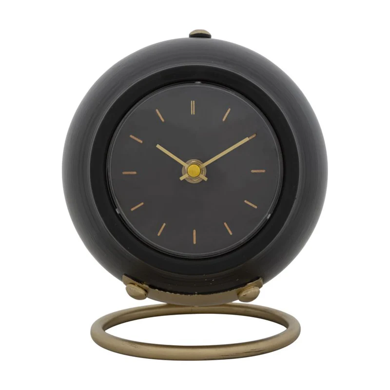 Orologio da tavolo in plastica con base in metallo per arredo Nero