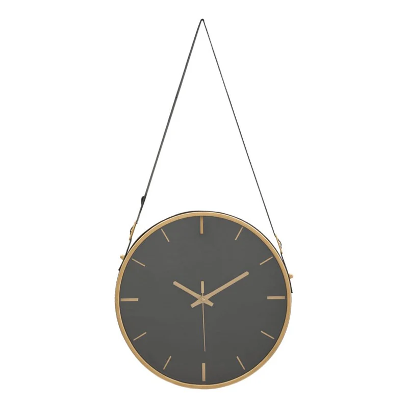 Orologio da parete color nero e oro con cinghia per salotto e cucina