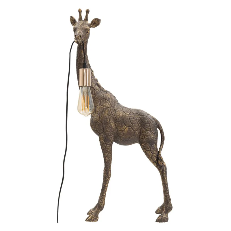 Lampada da tavolo "Giraffa" struttura in poliresina color oro antico per interni 40 x 80 cm
