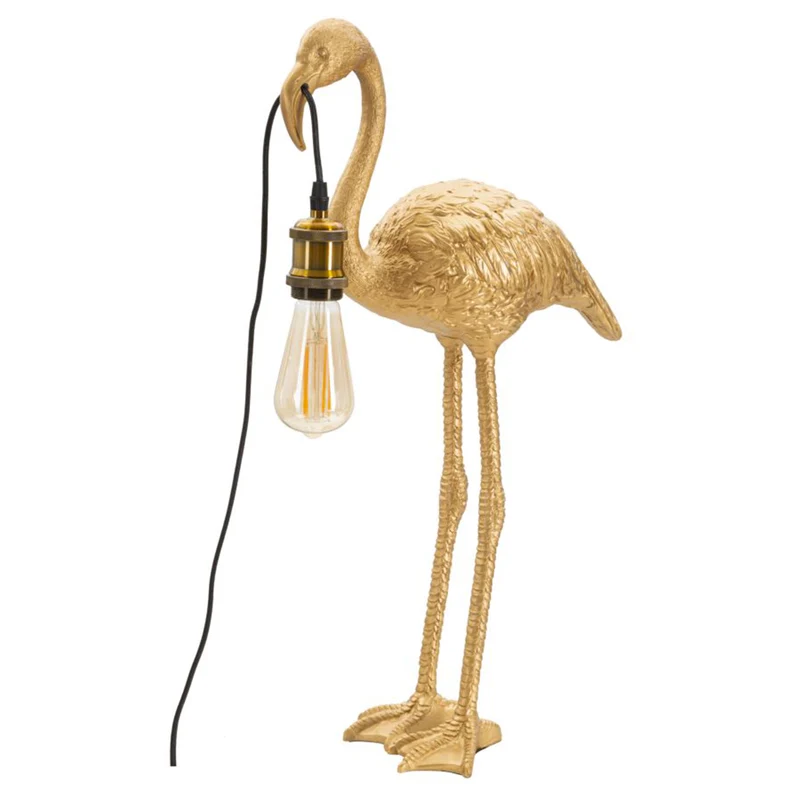 Lampada da tavolo "Fenicottero" struttura in poliresina color oro per interni 37 x 59 cm