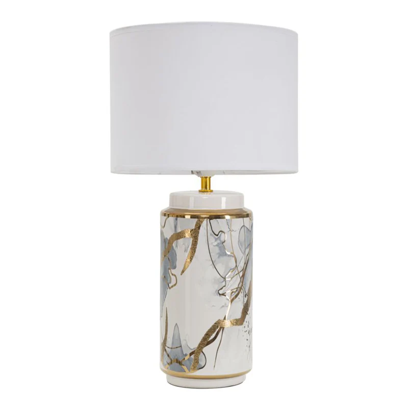 Lampada da tavolo struttura in ceramica, metallo e poliestere per interni Argento/Oro