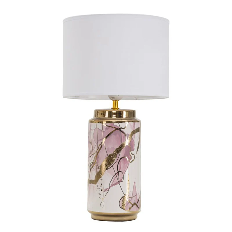 Lampada da tavolo struttura in ceramica, metallo e poliestere per interni Rosa/Oro