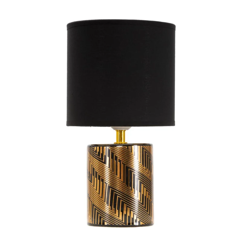 Lampada da tavolo struttura in ceramica color oro e nero per interni