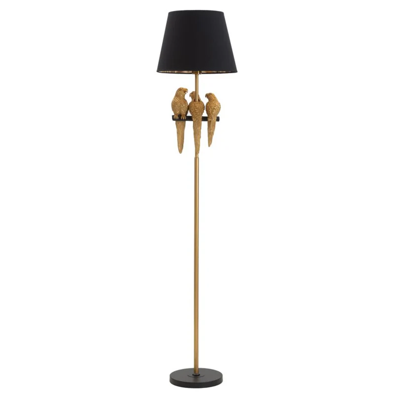 Lampada "Pappagallo" struttura in metallo color oro e poliestere per interni Da terra