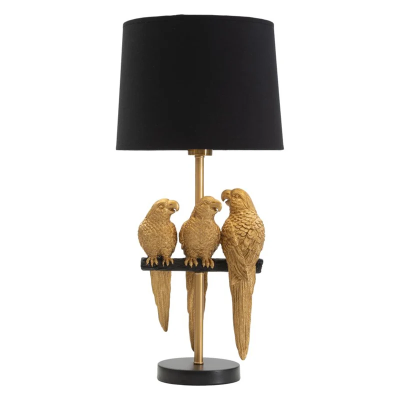 Lampada "Pappagallo" struttura in metallo color oro e poliestere per interni Da tavolo