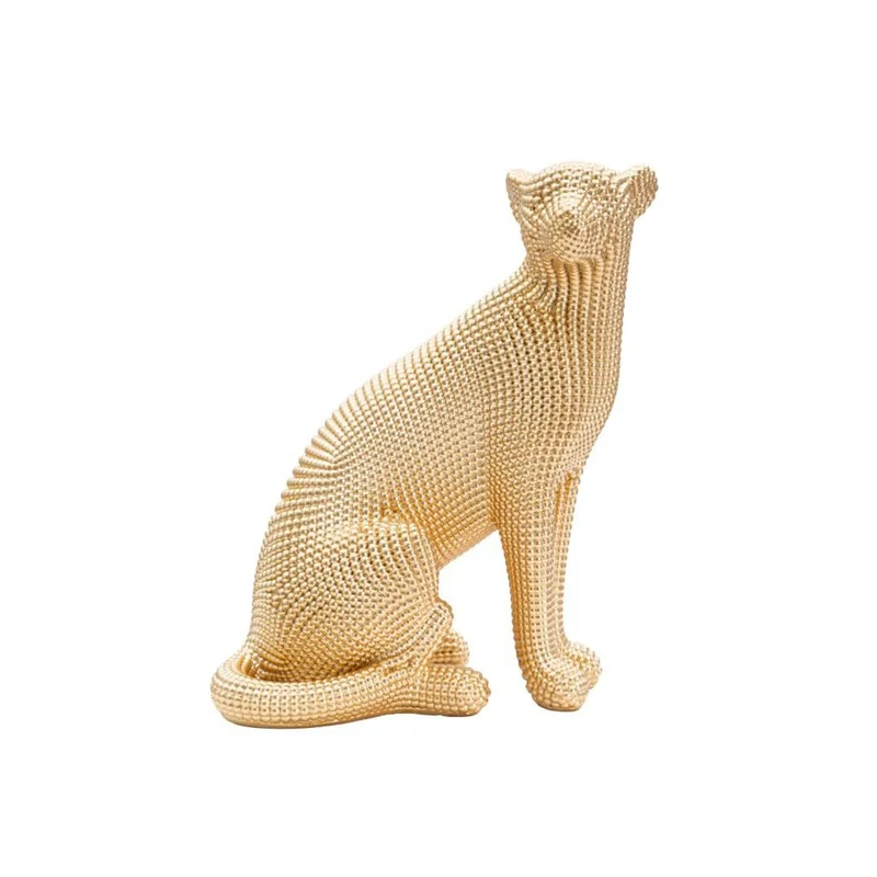 Scultura leopardo decorativo in poliresina per decorazioni ambienti Oro / Seduto