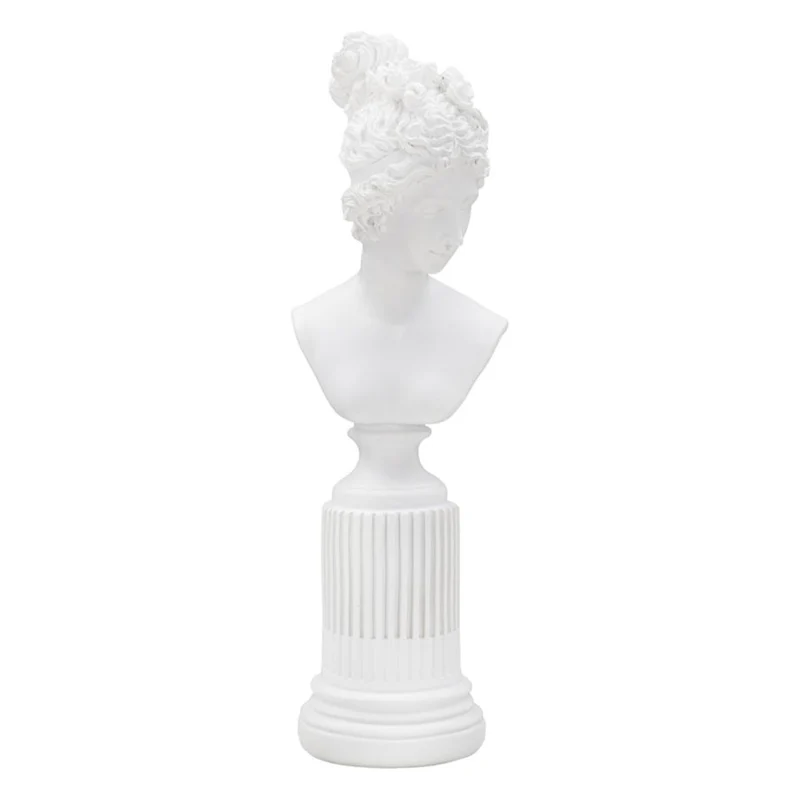 Scultura donna romana in poliresina colore bianco con piedistallo per decorazioni ambienti