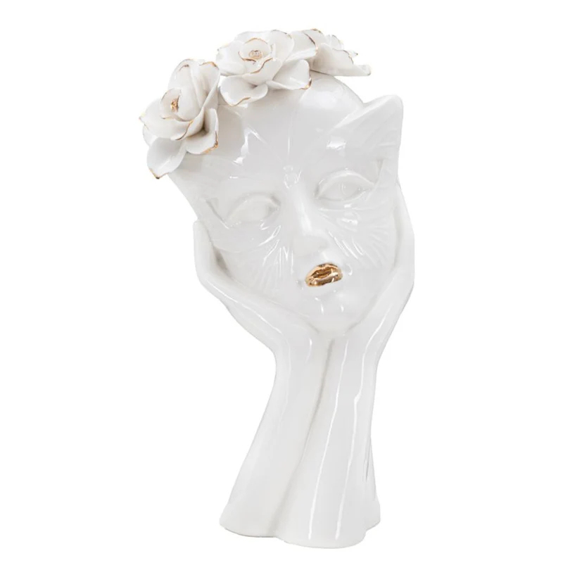 Vaso donna con maschera in porcellana bianca per decorazioni ambienti