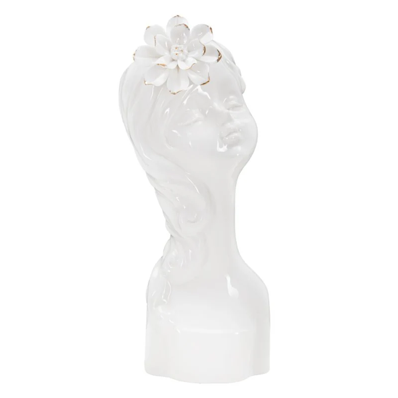 Vaso giovane donna in porcellana bianca per decorazioni ambienti Con fiore