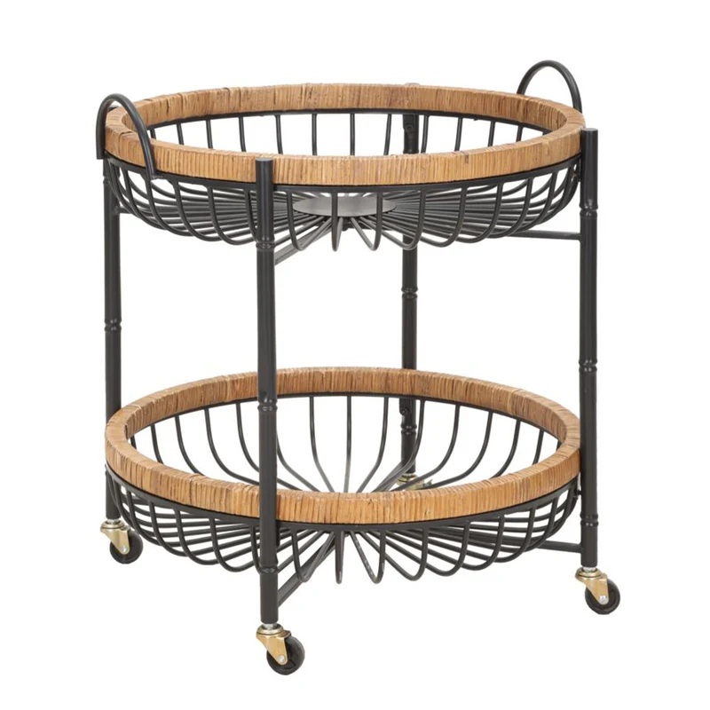 Carrello "Cebu" struttura in metallo e rattan con ruote per interni