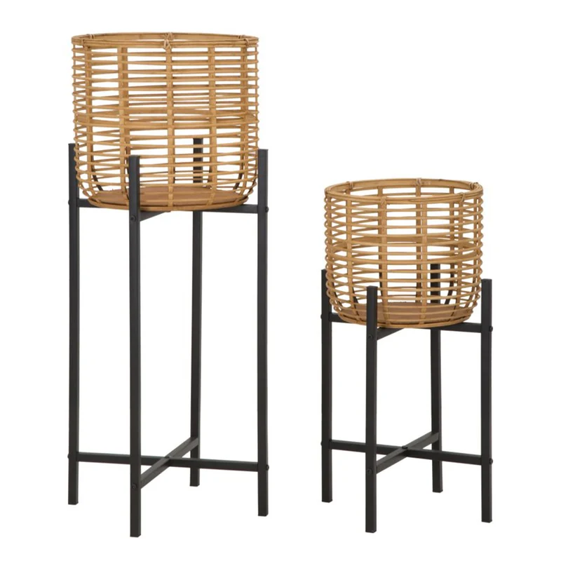 Coppia porta vasi in rattan con supporto in metallo per interni set da 2 Big