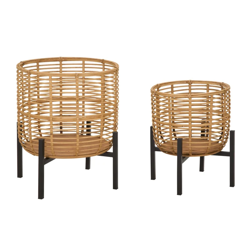 Coppia porta vasi in rattan con supporto in metallo per interni set da 2 Small