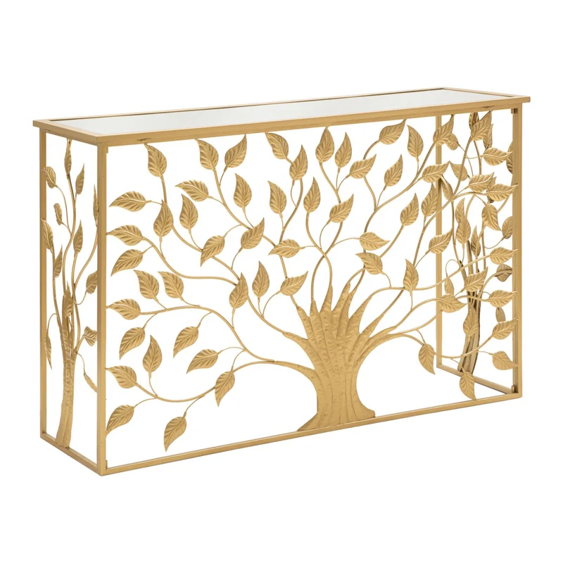 Console albero struttura in metallo e legno MDF con ripiano in vetro per interni