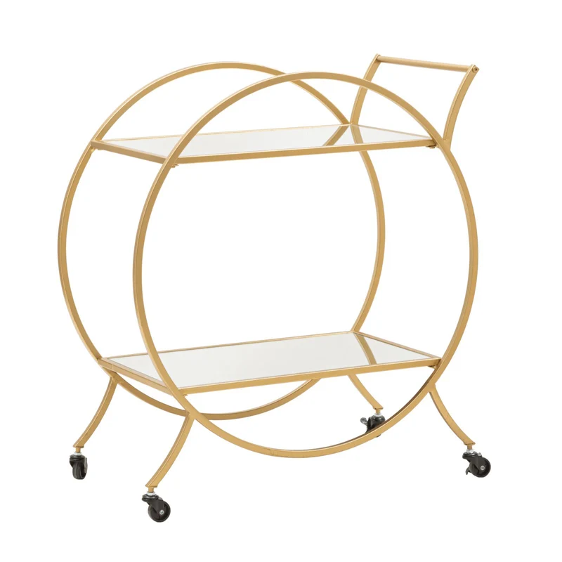 Carrello round struttura in ferro color oro con ruote e 2 ripiani per interni