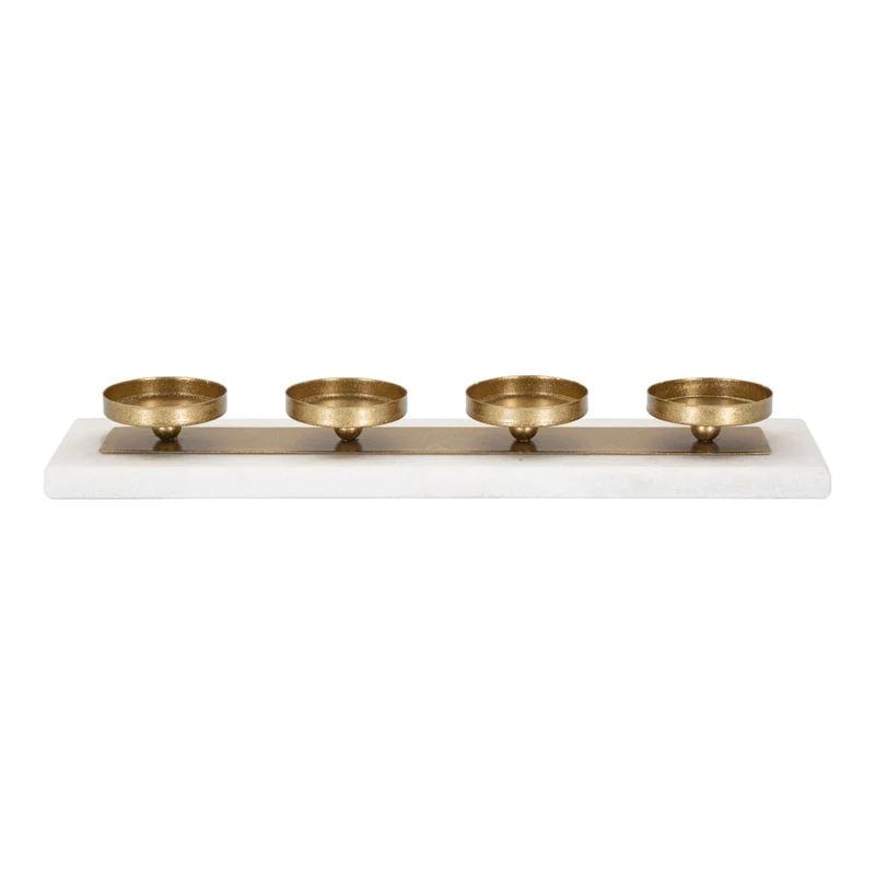 Porta candele rettangolare in metallo color oro e marmo 4 posti per interni