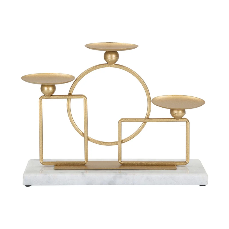 Porta candela figure geometriche struttura in metallo color oro e marmo per interni